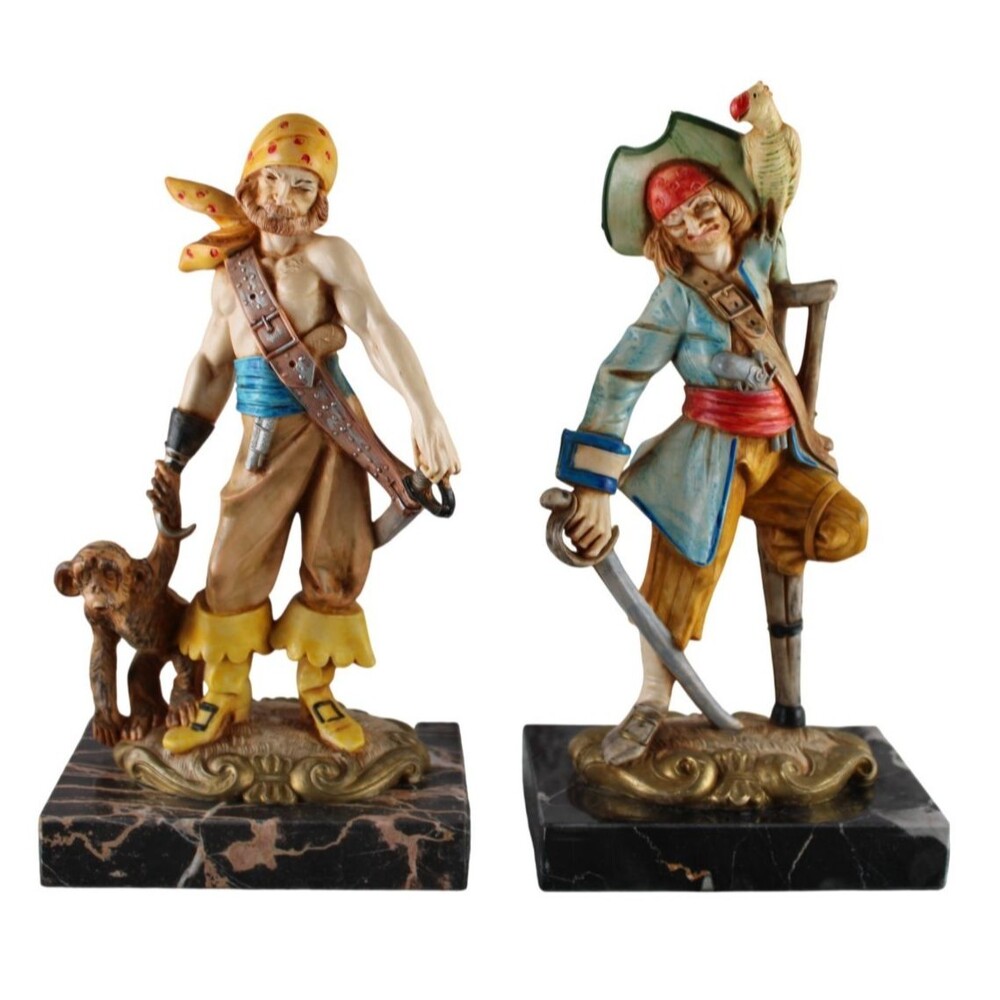 Vintage Depose Italy Pirate Figurines Pair 802 803 Fontanini Carrara Marble